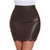 SHAPERIN Gonna in Pelle Donna Vita Alta Minigonna Pizzo Gonna a Tubino in Ecopelle Mini Skirt Faux Leather Marrone XXL