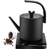 Tuehakny Bollitore Elettrico Collo d'Oca 1.0L, Acciaio Inossidabile 304, 100W con Ebollizione Rapida e Spegnimento Automatico, Bollitore per Caffè Pour Over, Design Nero Opaco BPA-Free, per Cucina Casa Ufficio