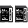 Lexar SILVER PRO Scheda SD 2x64GB, Scheda di memoria SD UHS-II, V60, U3, C10, Fino a 280MB/s in lettura, 130MB/s in scrittura, Scheda SDXC per DSLR/Fotocamera/Fotografo/Videografo (LSDSIPR064G-B2NAA)