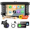 Podofo Autoradio per VW Golf 5 6 Polo Seat Skoda con A-pple Carplay Android Auto, 2G+64G Doppio Din Autoradio Stereo Radio Supporta GPS/Bluetooth/WiFi/FM/RDS+Telecamera Posteriore, Mic