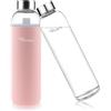 Ryaco Bottiglia d'Acqua, 550ml/1L Bottiglia Vetro Trasparente Portatile con Guaina Protettiva in Neoprene per Il Campeggio Viaggi tè Ufficio (1000ml, Rosa)