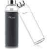 Ryaco Bottiglia d'Acqua, 1000ml Borraccia Vetro Trasparente Portatile con Guaina Protettiva in Neoprene per Il Campeggio Viaggi tè Ufficio (1000ml, Grigio Scuro)