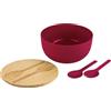 Kesper - Set di insalatiera con posate per insalata, materiale: plastica (PP), bambù, dimensioni: D 24 x H 13 cm, colore: rosso, marrone - 58473
