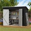 Amopatio Casetta da giardino con tetto spiovente, 228 x 109 x 182 cm, casetta da giardino in metallo con porta, copertura zincata da giardino in metallo con cornice，Nero