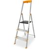 DRABEST Scaletta pieghevole a 3 gradini - Scaletta in alluminio - Scaletta pieghevole con portautensili e gradini extra larghi 120 mm, antiscivolo - Capacità di carico fino a 150 kg
