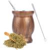 Ruikcoll Tazza Mate, set di tazze da tè Mate, tazza Yerba Mate in acciaio inossidabile con cannuccia in acciaio inossidabile e spazzola per la pulizia, per Mate, tè alla frutta (venature del legno)