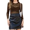 Aottori Maglietta Donna Trasparente Maglie in Rete Aderente Camicia Mesh Top Sexy Tunica T-Shirt in Tulle Manica Lunga Bluse con Collo Rotondo Serata Party Clubwear Marrone Scuro S