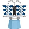 Bialetti Mini Express, Caffettiera 2 Tazze con Set Tazzine Caffè, Azzurra, Collezione Dolce Vita