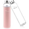 Ryaco Bottiglia d'Acqua, 750ml Bottiglia Vetro Trasparente Portatile con Guaina Protettiva in Neoprene per Il Campeggio Viaggi tè Ufficio