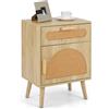 COSTWAY Comodino 45 x 30 x 61 cm, Tavolino Moderno con Cassetto, Gambe in Legno e Armadio, Armadietto per Camera da Letto, Soggiorno e Salotto, Naturale