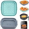 Alyvisun Teglie per Friggitrice ad Aria, 2 Pezzi Teglia in Silicone per Air Fryer Contenitori Cestello Riutilizzabile Quadrato Tappetino Stampi Per Airfryer, Microonde, Forno (Azzurro Chiaro+Grigio)
