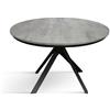 KONTE.DESIGN Tavolo rotondo PANTELLERIA in legno effetto grigio cemento con gambe incrociate in metallo antracite, allungabile ⌀120 cm - ⌀170 cm