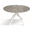 KONTE.DESIGN Tavolo rotondo PANTELLERIA in legno effetto grigio cemento con gambe incrociate in metallo bianco, allungabile ⌀120 cm - ⌀170 cm