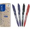 PILOT - Set di 4 FriXion Ball 07 - Penna a Inchiostro Termosensibile Cancellabile - Penna roller Ricaricabile - 2 Blu, 1 Nero, 1 Rosso - Punta Media