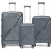 DS-Lux Valigia da viaggio di alta qualità, rigida, trolley trolley a mano, in plastica ABS con serratura TSA, 4 ruote spinner (S-M-L-Set), Grigio V3, Set, Set di valigie