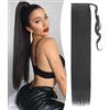 Benehair Posticci per Capelli Extension 81cm Coda Capelli Extension Lungo Rettilineo Coda Finta Capelli Sintetici Extension Coda Capelli Extensions per Donna Nero