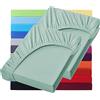 NatureMark Basic - Set di 2 lenzuoli con angoli elasticizzati in jersey, 90 x 190 cm, 100 x 200 cm, bordo 25 cm, lenzuolo con angoli 100 x 200 cm, 100% cotone, giada