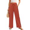 Niwicee Pantaloni Lino Donna Estivi Pantaloni Larghi Elastico Vita Alta Pantaloni Eleganti Pantaloni Gamba Dritta Donna Pantaloni Casual Spiaggia con Tasca(Rosso Mattone,S)