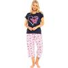 Suzy & Me Pigiama da donna in 100% jersey di cotone a maniche corte con gamba corta, animale, farfalla, orso e cuore, Summer Heart Navy, 16-18
