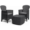 Set da esterno o interno Tree effetto rattan antracite 1 tavolo e 2 poltrone con cuscini