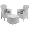 Set da esterno o interno Tree effetto rattan bianco 1 tavolo e 2 poltrone con cuscini