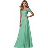 Sincemeet Abito da Sera in Pizzo da Donna Abito Elegante dalla Linea ad A, Manica Corta Abito da Festa Formale in Chiffon con Scollo a V