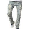 Generic Jeans da uomo strappati, gamba dritta, vita bassa, con cerniera, bottoni classici, in denim, casual, tinta unita, piccoli pantaloni basici, elasticizzati, con tasca, #04 Azzurro, L