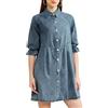 Allegra K Donna Abito in Denim Mini Camicia di Jeans Babydoll con Maniche A Lanterna A 3/4 Blu L