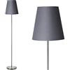 BAKAJI Lampada Piantana da Terra Luce Lampadina E27 Max 60W Base Rotonda in Metallo Cromato Paralume in Tessuto Design Moderno Accensione a Pedale Altezza 150cm (Grigio)