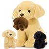 MorisMos Labrador Peluche Grande XXL, 30cm Mamma Cane con 3 Kawaii Bambino, Realistico Animali di Peluche Gigante Morbido Peluche Regalo per Bambini Compleanno Natale Deco