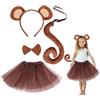 EUPSIIU 4 Pezzi Costumi da Scimmia, Costume Animale Orecchie di Scimmia Fascia Coda Lunga Scimmia Ragazza Tutu Papillon, Scimmia Cosplay per Bambino Halloween Carnevale Festa Fancy Costume (Scimmia)