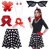 baotongle Accessori da donna anni '50, set costume anni 1950 per donna, alta vita, minigonna a pois, cerchietto con occhi di gatto, occhiali rossi, sciarpa in chiffon, guanti per motoparty, retro, party, Colore