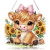 Zamety Diamond Painting Pendente, Mucca Diamond Painting Adulti Ciondolo, Painting Diamond 5d Girasole Ghirlande, Animali Diamantini Crystal Art Pendente con Catena per Giardino Casa Porta Finestre