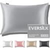 EVERSILK Federa per cuscino in seta per capelli e pelle: 100% Seta di gelso Naturale da 22 Momme - con cerniera nascosta doppia faccia - ipoallergenica certificata OEKO-TEX 1 Pezzo Grigio Argento 40 x 80 cm