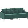vidaXL Divano a 3 Posti Verde Scuro 180 cm in Velluto