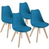 DEWINNER Sedie da sala da pranzo scandinave, sedia da ufficio retrò, seduta imbottita in faggio massiccio (Blu, confezione da 4)