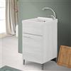 Inbagno Mobile lavatoio Lavanderia 45x50 Rovere Bianco, in Legno con Vasca lavapanni in Ceramica, 1 Anta e Kit di Scarico Incluso