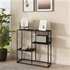 [en.casa] Tavolo a Consolle con 3 Piani Mobile Stretto da Ingresso Consolle in Acciaio Scaffale da Terra Espositore 80 x 80 x 26 cm - Nero, opaco
