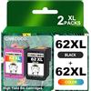 CINKCOCO 62XL Sostituzione Cartuccia HP 62 Nero e Colore Cartuccia HP 62XL HP62 HP 62 HP 62 XL Cartucce per HP Envy 5540 5740 7640 5547,HP Officejet 5740 200 250(1 HP 62 XL Colore,1 HP 62 XL Nero)