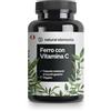natural elements Integratore Ferro 20 mg (da bisglicinato ferroso) per capsula - con 42 mg di vitamina C naturale - vegano, insapore - 180 capsule - materia prima pregiata: FerrochelTM (chelato di ferro)