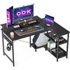 ODK Scrivania Angolare, Scrivania a Forma di L con Ripiani Reversibili, 120x80x88cm Scrivania da Gaming Scrivania Computer con Supporto per Monitor e Ganci per Cuffie per l'ufficio, Nero