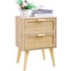 YAUKOMEL Comodino in rattan, comodino bohémien con portaoggetti, tavolino, tavolino con 2 cassetti decorati in rattan fatti a mano per piccoli spazi, soggiorno, camera da letto, naturale, DECTG59Y