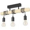 Eglo Plafoniera Townshend, plafoniera vintage a tre punti luce, plafoniera | dal design industriale, lampada a sospensione retrò in acciaio e legno, nero, marrone, E27, certificazione FSC