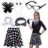 baotongle Accessori da donna anni '50, set costume anni 1950, alta vita, minigonna a pois, cerchietto con occhi di gatto, occhiali rossi, sciarpa in chiffon, guanti per motoparty, retro, party, Nero , S