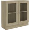 Homgoday Vetrine, libreria con ante in vetro, mobiletto autoportante per soggiorno, ufficio, credenza con scaffale, rovere Sonoma, 82,5 x 30,5 x 80 cm, in legno ingegnerizzato