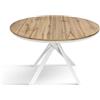 KONTE.DESIGN Tavolo rotondo PANTELLERIA in legno effetto rovere rustico con gambe incrociate in metallo bianco, allungabile ⌀120 cm - ⌀170 cm