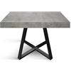 KONTE.DESIGN Tavolo FORTE DEI MARMI in legno, finitura grigio cemento e base a X in metallo antracite, allungabile 95x90 cm - 145 x 90 cm