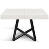 KONTE.DESIGN Tavolo FORTE DEI MARMI in legno, finitura bianco frassinato e base a X in metallo antracite, allungabile 95x90 cm - 145 x 90 cm
