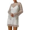 Generisch Gonna da donna con paillettes, grandi piccole perle, rete trasparente, due pezzi, abito stretto nero, estivo, casual, a maniche corte, lunghezza al ginocchio, maxi abito estivo, bianco, M