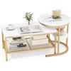 COSTWAY Set di Tavolini da Caffè Componibili, 2 in 1 Set di Tavoli Rimovibili con Piano in Marmo Sintetico, Tavolino Rotondo e Tavolino Rettangolare per Salotto e Camera da Letto (Oro)